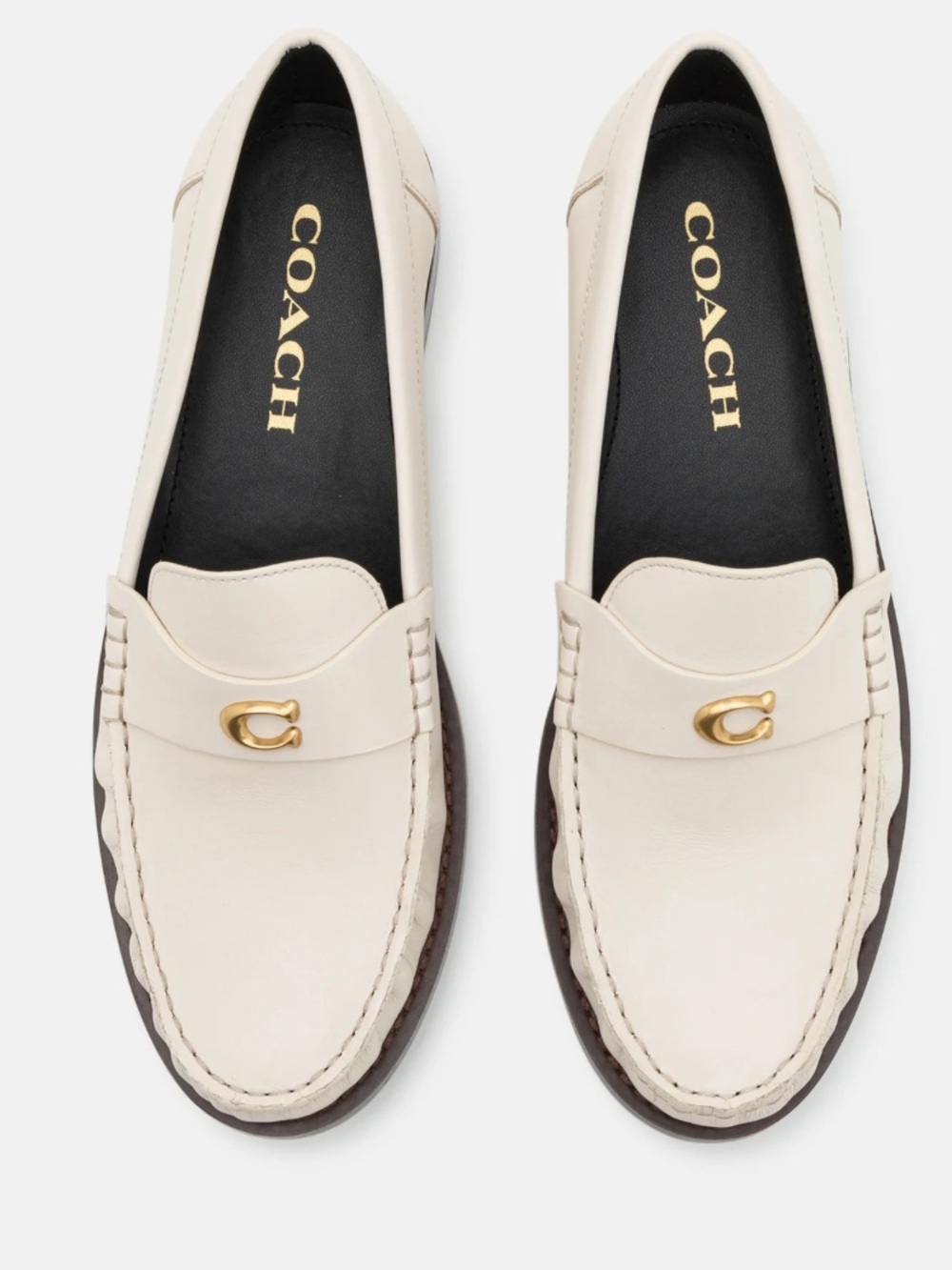 Coach Cream Leather Penny Loafers with Gold 'C' Accent! Size 11